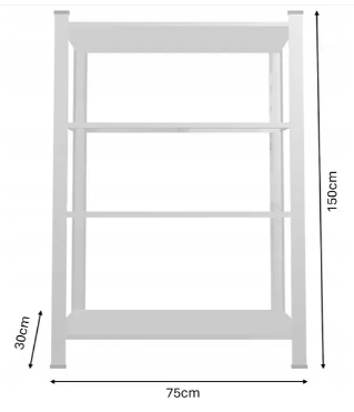 Стелаж металевий (150 х 75 х 30 см) 4 полиці, Сірий