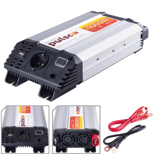 Перетворювач напруги PULSO/ISU-1000/12V-220V/1000W/USB-5VDC2.0A/син.хвиля/клеми