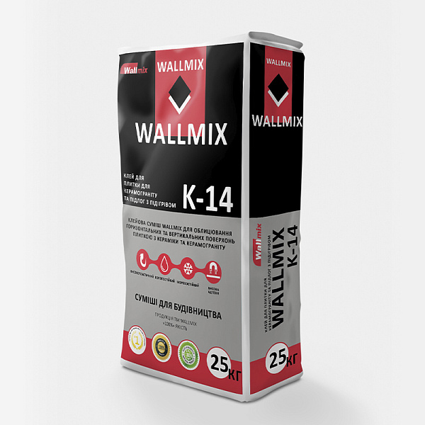 Клей для керамогранита и полов с подогревом (теплых полов) Wallmix K-14 (Валлмикс) 25кг