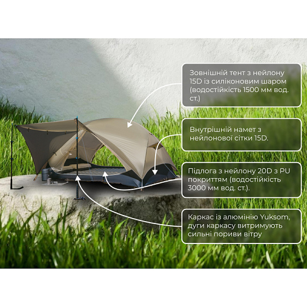 Намет двомісний ультралегкий Naturehike Mongar UL, коричневий