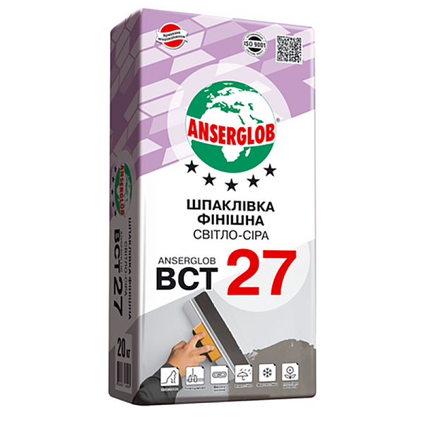 Шпаклівка Anserglob ВСТ-27 (20кг) фінішна світло-сіра (Ансерглоб)